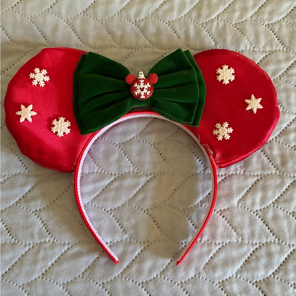 Disney inspired Festive Red and Green Mouse Ears Headband - Picture 1 of 9